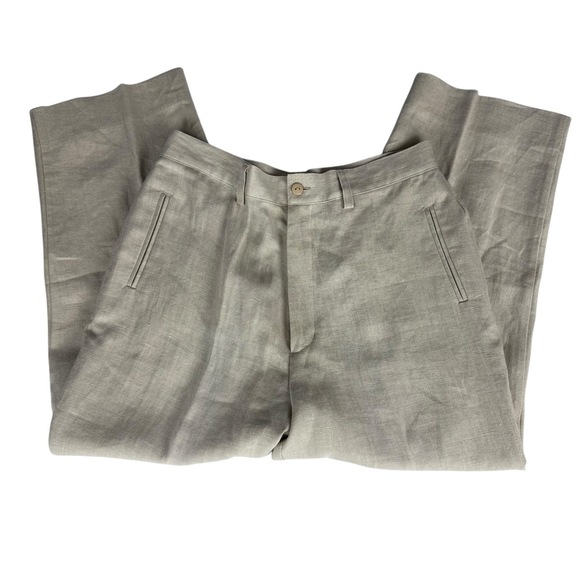 Relativity Tan Linen Wide Leg Cropped High Waist Button Pants Size 10‎ - Picture 5 of 10